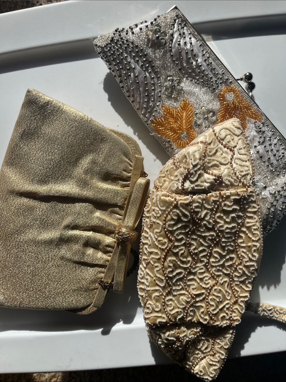 Vintage Elegant Gold & Ivory Beaded Evening Clutch Set